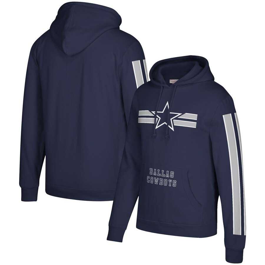 Dallas Cowboys Mitchell & Ness Three Stripe Pullover Hoodie Navy,We sell and wholesale Dallas Cowboys Mitchell & Ness Three Stripe Pullover Hoodie Navy on line form chian!